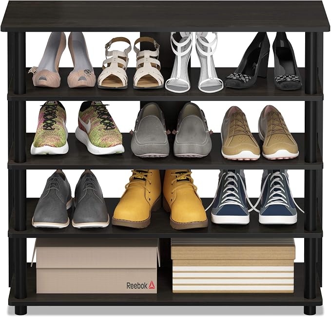 Furinno Turn-N-Tube 5 Tier Wide Shoe Rack, Espresso/Black 32 Inch - Image 4