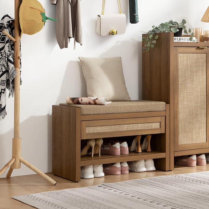 SICOTAS Rattan Shoe Bench Entryway Bench - Image 7