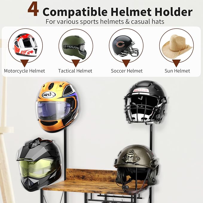 Free Standing Motorcycle Gear Rack, 3 In 1 Storage Motorcycle Helmet Holder | - Image 2