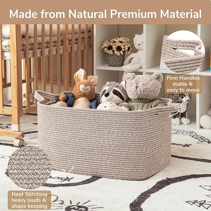 Goodpick Large Woven Storage Basket, 21.6" x 14.9" x 11.8" Blanket Basket - Image 6