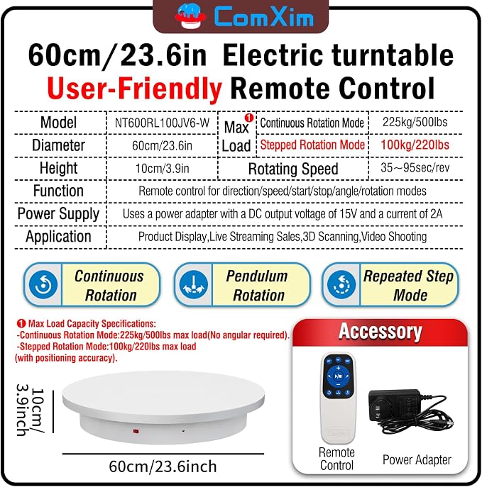 23.6In Remote Large Motorized electric turntable Rotating platform Photography - Image 2