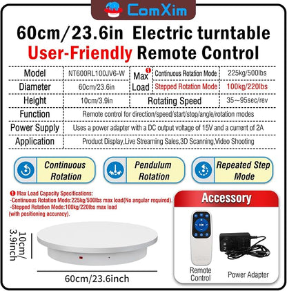 23.6In Remote Large Motorized electric turntable Rotating platform Photography - Image 2