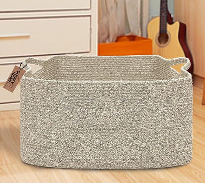 COMFY-HOMI Large Rectangular Blanket Basket, Woven Cotton Rope Baskets - Image 2
