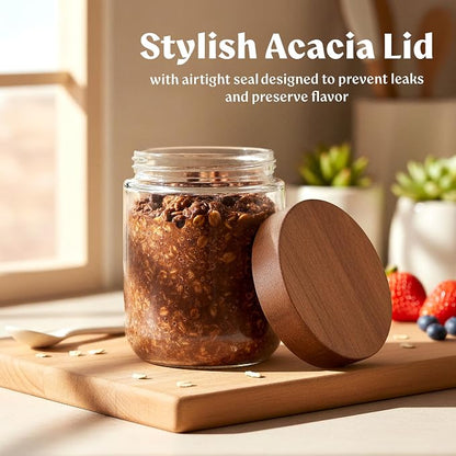 Overnight Oats Containers with Lids Acacia Glass Jars - Image 4
