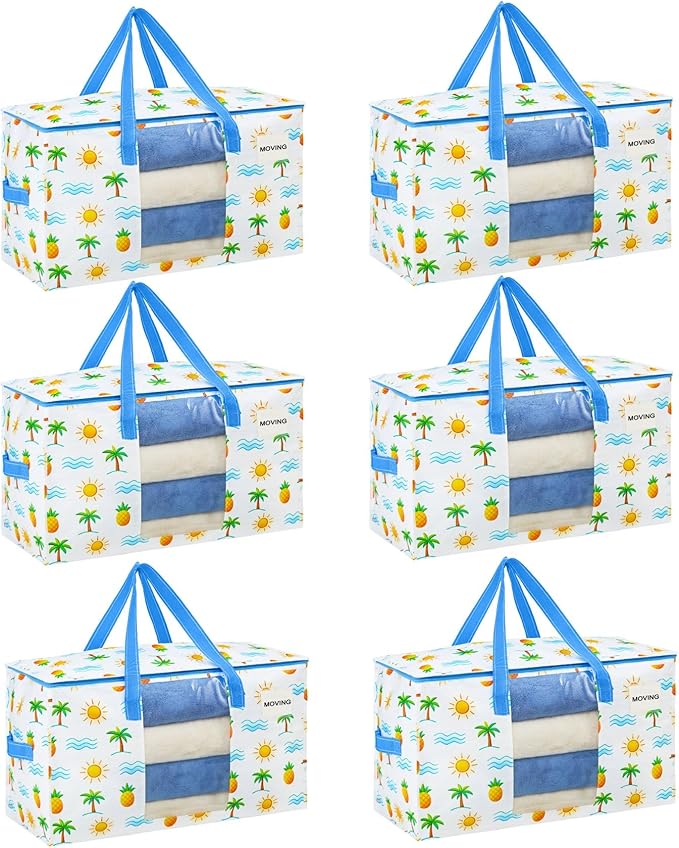 VENO 6 Pack Heavy Duty Moving Bags, Clothes and Comforter Storage Bags by Veno