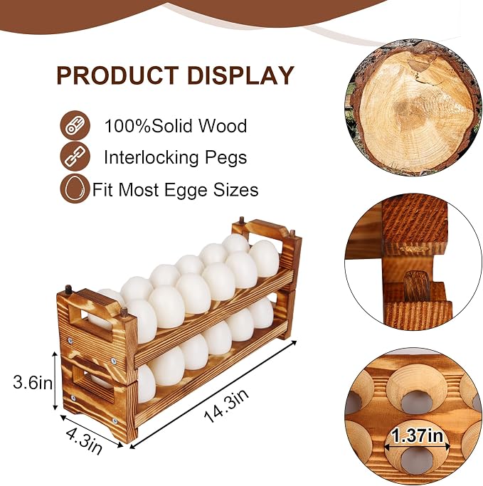CVHOMEDECO. Wooden Egg Holder Fresh Egg Holders Countertop Firewood Egg - Image 2