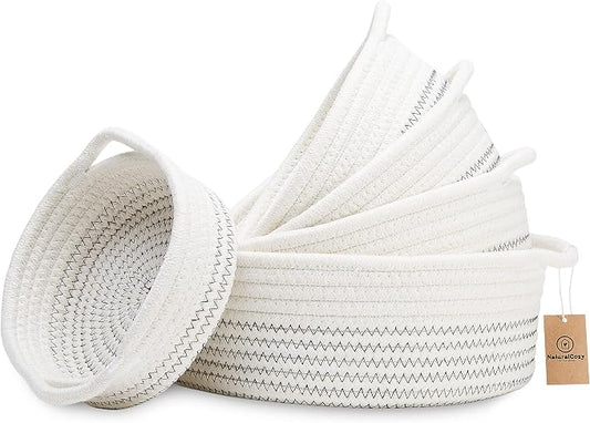 NaturalCozy 5-Piece Round Woven Cotton Rope Storage Baskets by NaturalCozy