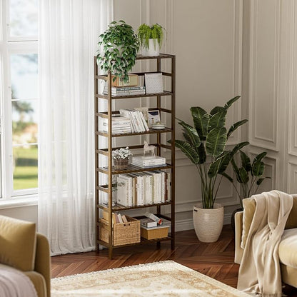 HITNET Bookcase, Bamboo Bookshelf, 6-Tier Adjustable Tall Open Book Shelf - Image 2