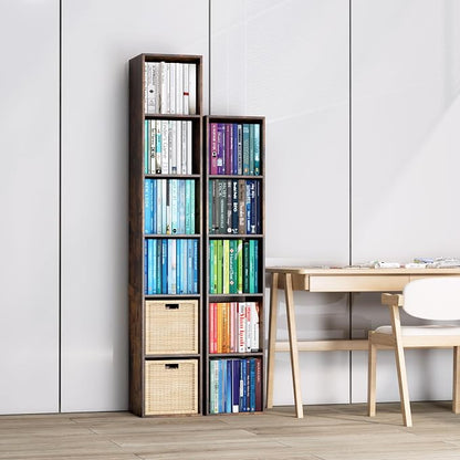 Cube Storage Organizer, 6 Cube Retro Bookshelf, Freestanding 6 Tier Open Shelf - Image 6
