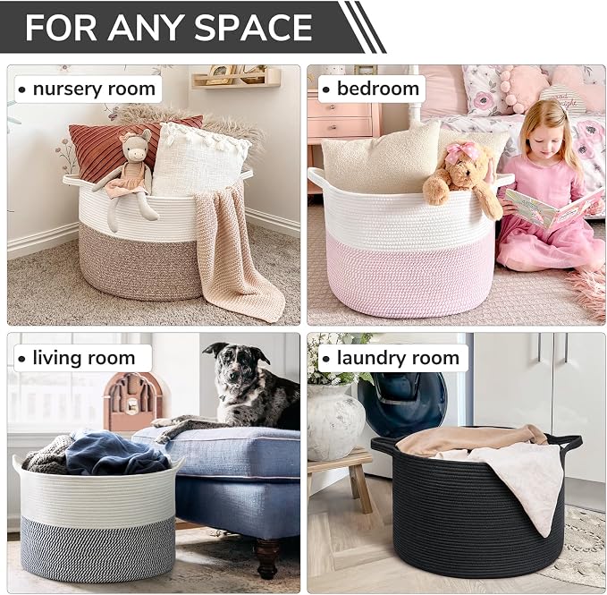 INDRESSME XXXLarge Blanket Basket 21.7" x 21.7" x 13.8" Woven Storage Baskets - Image 5
