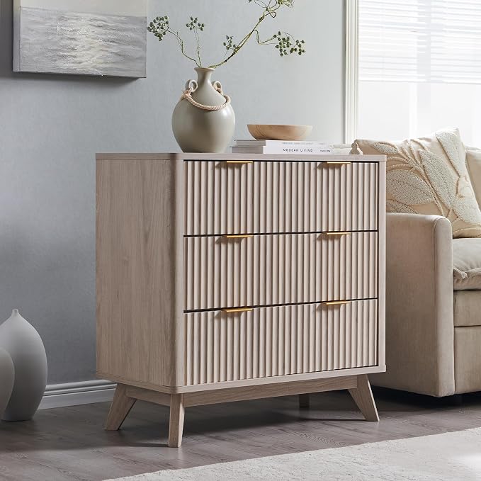 T4TREAM Fluted 3 Drawers Nightstand, Oversized Extra Large Modern Side Table - Image 7