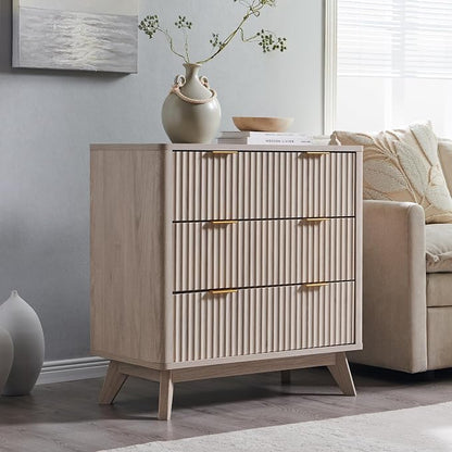 T4TREAM Fluted 3 Drawers Nightstand, Oversized Extra Large Modern Side Table - Image 7