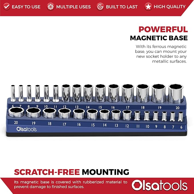 Olsa Tools Magnetic Socket Holder | 3/8-inch Drive | Metric | Blue | Holds 30 - Image 4