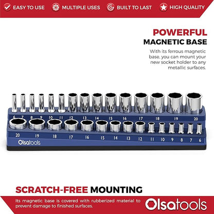 Olsa Tools Magnetic Socket Holder | 3/8-inch Drive | Metric | Blue | Holds 30 - Image 4