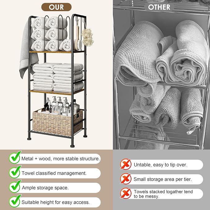 3-Tier Freestanding Cabinet Towel Rack Metal Stand | M-shaped detachable - Image 6