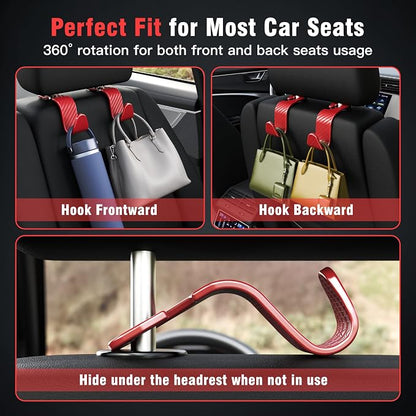 Amooca Car Seat Headrest Hook 4 Pack Hanger Universal Vehicle Car Storage - Image 3