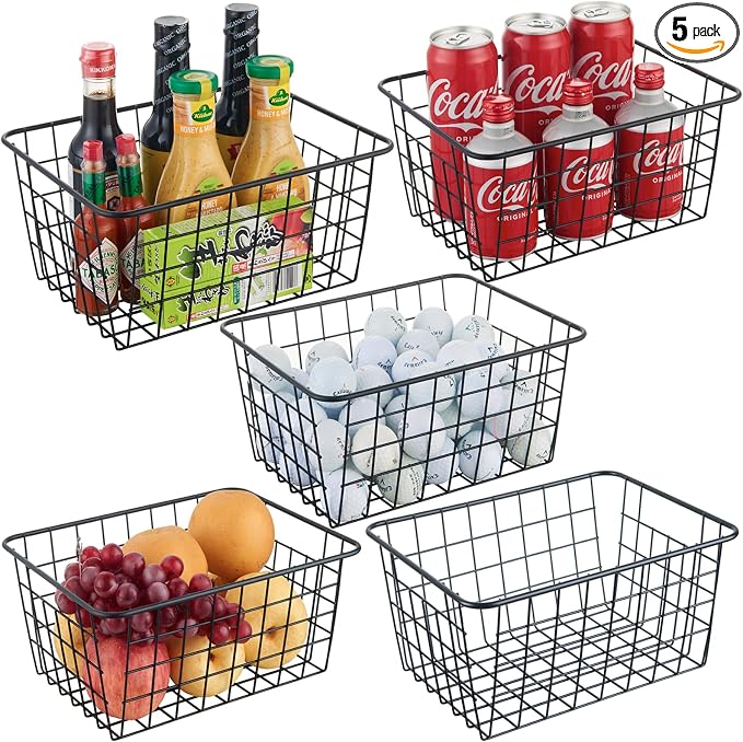 JUNCHU CHERRY Wire Kitchen Storage Basket 5 Packs, Perfect Pantry Organization by JUNCHUCHERRY