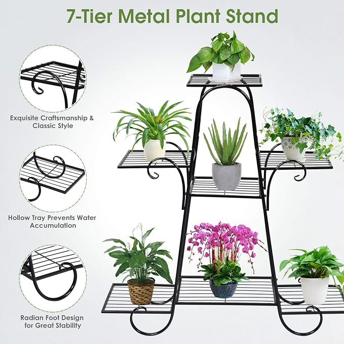 Giantex 7 Tiers Metal Plant Stand Flower Pots Holder, Plant Display Rack - Image 3