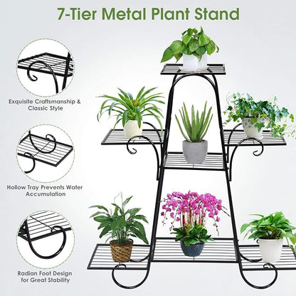 Giantex 7 Tiers Metal Plant Stand Flower Pots Holder, Plant Display Rack - Image 3