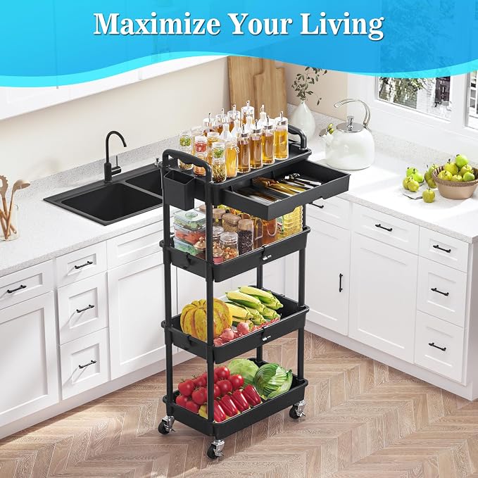 SUNALLY 4 Tier Rolling Utility Cart - Image 6