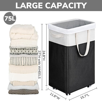 Goodpick Hamper with Wheels 75L 2-Pack, Tall Laundry Basket with Removable Wash - Image 3