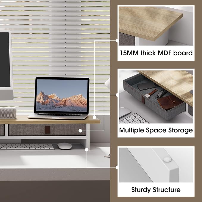 Fenge Monitor Stand with Drawer, 2 Tiers Dual Monitor Riser - Image 3