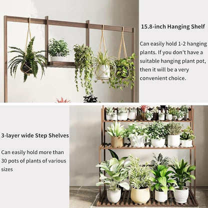 COPREE Bamboo 3-tier Hanging Plant Stand Ladder Planter Shelves Flower Pot - Image 4