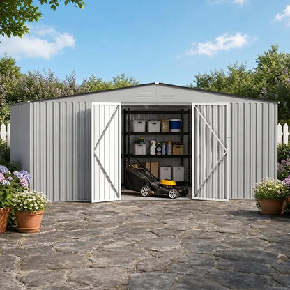 14 x 12 FT Outdoor Storage Shed, Heavy-Duty Galvanized Steel Tool Shed - Image 7