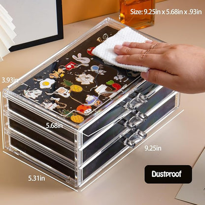 SPAKOWN Pin Display Case With 3 Drawers, Enamel Pin Display Box Dustproof Pin - Image 4