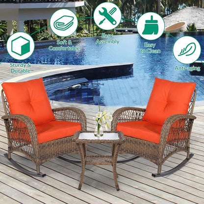 VIVIJASON 3-Piece Outdoor Conversation Bistro Set, Patio Wicker Rocking Chairs - Image 5