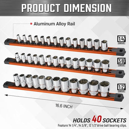 ALOANES 3-Piece Magnetic Rail Organizer, Heavy Duty Aluminum Rails, 360 Swivel - Image 2