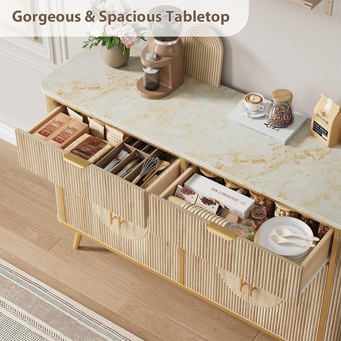 47.2" Buffet Storage Cabinet, Modern Fluted Coffee Bar Station - Image 6
