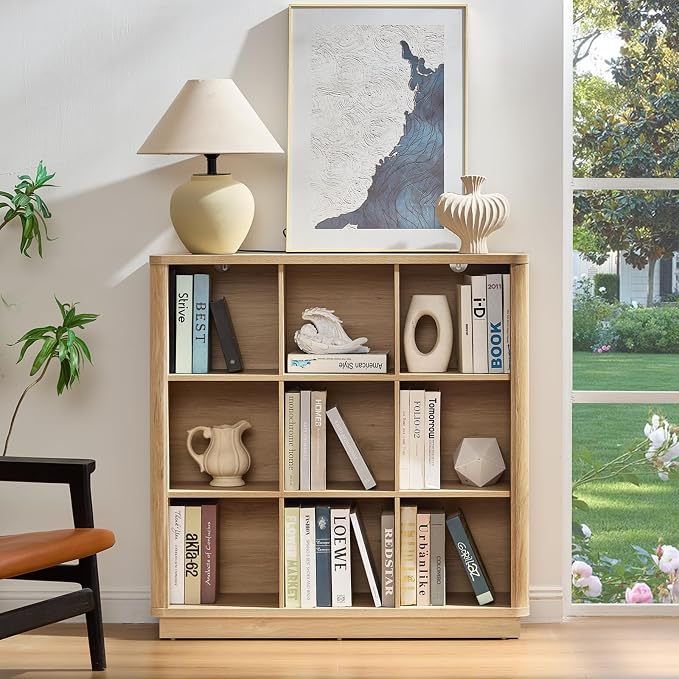 9 Cube Storage Book Shelf, Floor Standing 3-Tier Wood Cubby Bookcase - Image 5