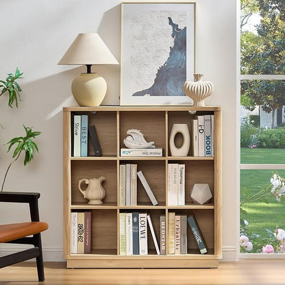 9 Cube Storage Book Shelf, Floor Standing 3-Tier Wood Cubby Bookcase - Image 5