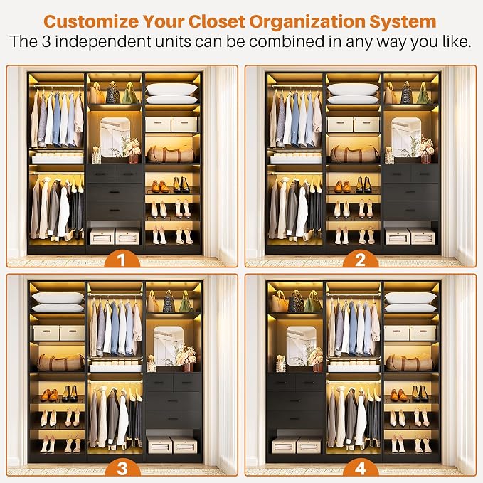 Unikito 75” Closet System with Drawers, 6.2FT Wood Closet Organizer with - Image 5