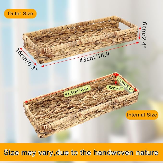 Hipiwe Wicker Toilet Tank Basket 16.9 Inch Bathroom Vanity Tray - Image 6