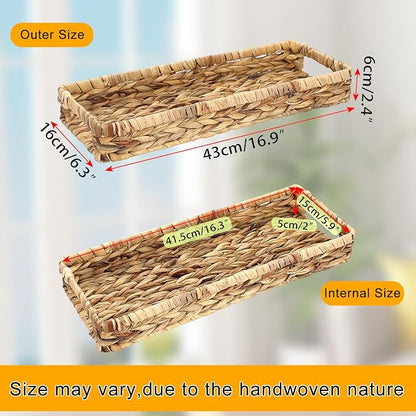 Hipiwe Wicker Toilet Tank Basket 16.9 Inch Bathroom Vanity Tray - Image 6
