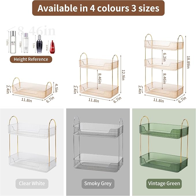 2 Tier Bathroom Organizer Countertop Makeup Perfume Tray Skincare Organizer - Image 2