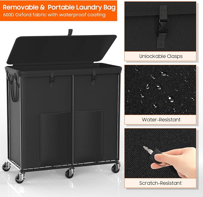 80 GAL Laundry Hamper with Lid, Rolling Laundry Basket with Wheels and Bag | - Image 5