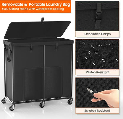 80 GAL Laundry Hamper with Lid, Rolling Laundry Basket with Wheels and Bag | - Image 5