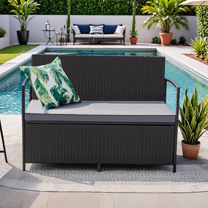 Greesum Patio Loveseat PE Rattan Wicker Outdoor Furniture - Image 2