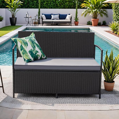 Greesum Patio Loveseat PE Rattan Wicker Outdoor Furniture - Image 2