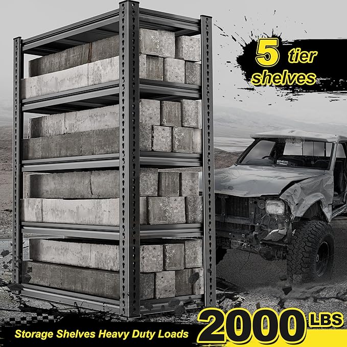 REIBII Garage Shelving Load 2000 LBS, Adjustable 5-Tier Storage Shelves - Image 4