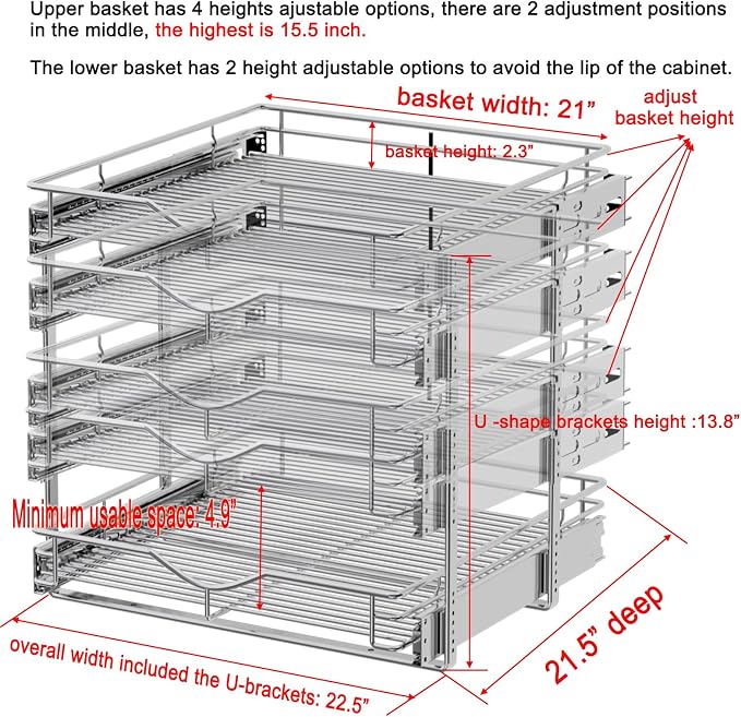 DINDON Pull Out Cabinet Organizer, Cabinet Pull Out Shelves, 2 Tier Pull Out - Image 2