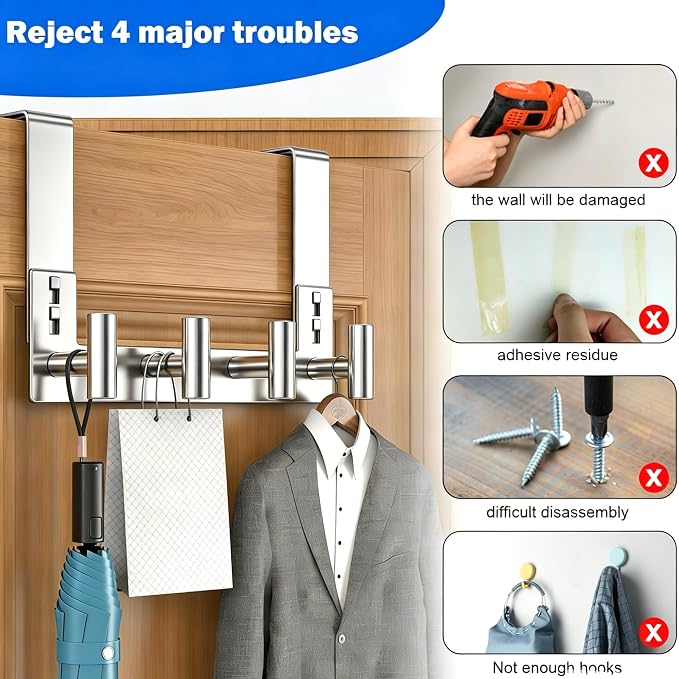 PMMASTO Over The Door Hooks, Fits 1-3/4" Thick Door No Drill Hooks - Image 5