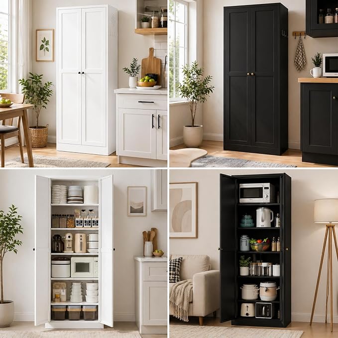 AQY Kitchen Pantry Cabinet, Freestanding Cupboard, Metal Pantry Cabinets - Image 3