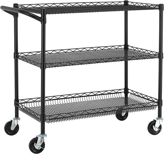 Finnhomy 3 Tier Heavy Duty Commercial Grade Utility Cart, Wire Rolling Cart by Finnhomy