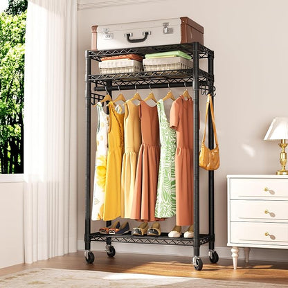 Heavy Duty Clothes Rack Rolling Garment Rack, 3 Tier Adjustable Wire Shelving - Image 9