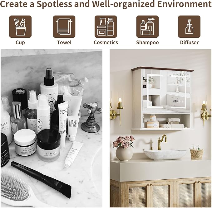 Bathroom Medicine Cabinet with Mirror, Lighted Wall Storage Cabinet, Living Room - Image 7