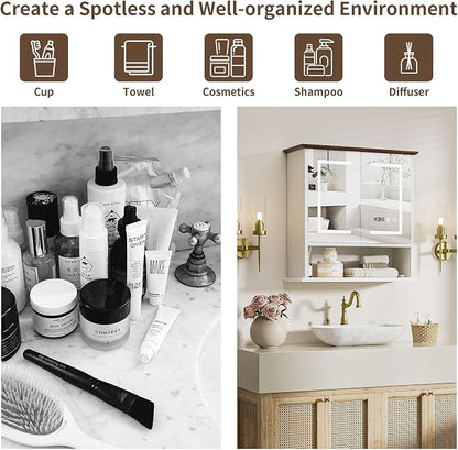 Bathroom Medicine Cabinet with Mirror, Lighted Wall Storage Cabinet, Living Room - Image 7